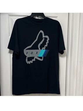 Fox Men’s Black T-Shirt with Gray and Blue Logo Accents